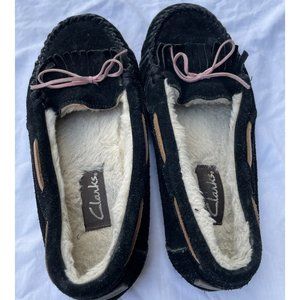Black Clark Slip On Shoes with Pink Details Woman